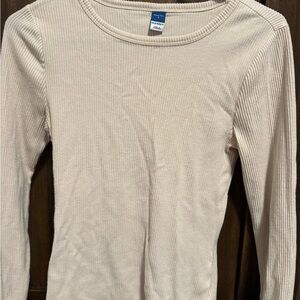 Old Navy Cream Ribbed Long Sleeve Tee